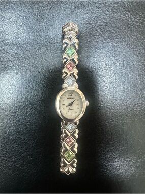 Elgin Women's Silver Tone Multi-Color Crystal Bracelet Watch - needs battery